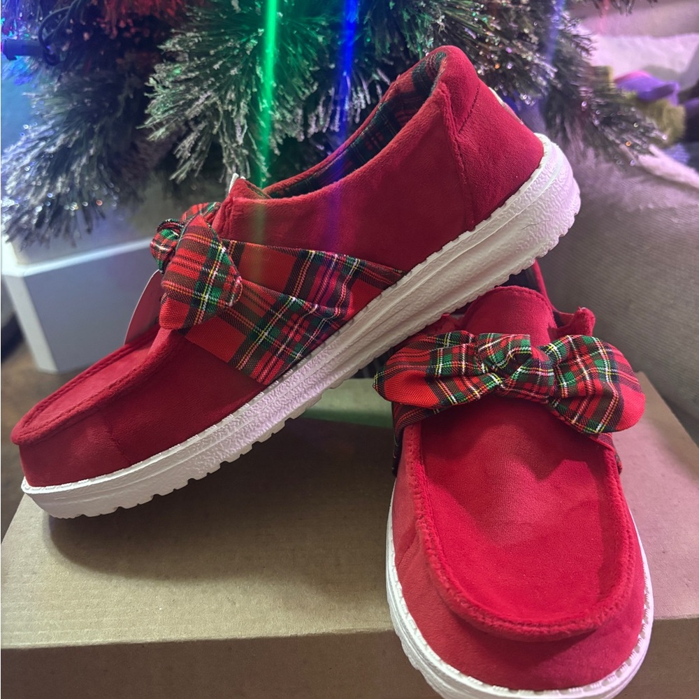 Hey Dude Red Tartan Women's Flats - Picture 4 of 4